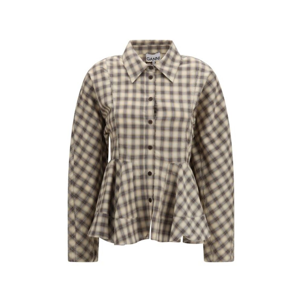 Ganni Women Check Flannel Peplum Shirt